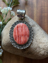 Load image into Gallery viewer, Native American Navajo Sterling Silver Orange Red Spiny Oyster Pendant Etta
