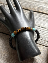 Load image into Gallery viewer, Black Onyx Tigers Eye 6.5 Inch Stretch Elastic Stretchy Bead Bracelet Gift