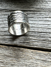 Load image into Gallery viewer, Sunshine Reeves 925 Sterling Silver Stamped Ring. Navajo Size 9.5 Handmade