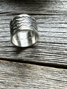 Sunshine Reeves 925 Sterling Silver Stamped Ring. Navajo Size 9.5 Handmade