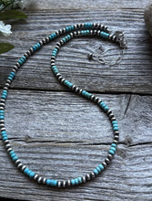 Load image into Gallery viewer, Southwestern Sterling Silver Turquoise 4mm Pearls Bead Necklace. 18 Inch. Gift