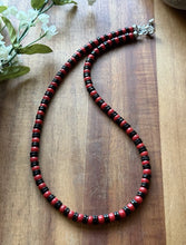 Load image into Gallery viewer, Sterling Silver Black Onyx W Red Coral Bead Necklace. 18 Inch