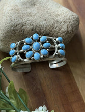 Load image into Gallery viewer, Native American Sterling Silver Blue Turquoise Cluster Cuff Bracelet RB