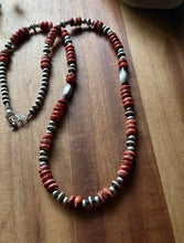 Load image into Gallery viewer, Sterling Silver Orange Red Spiny Oyster Multi Bead Pearls Necklace 24 inch Gift