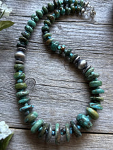 Load image into Gallery viewer, Sterling Silver Blue Green Graduated Turquoise Nuggets Bead Necklace 18 inch