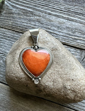 Load image into Gallery viewer, Native American Sterling Silver Orange Spiny Oyster Heart Pendant C Charley