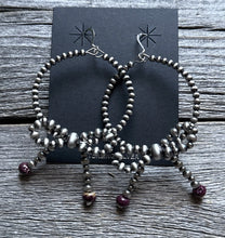 Load image into Gallery viewer, Sterling Silver Bow Purple Spiny Oyster Pearls Hoop Bead Earrings 3.5 Inch