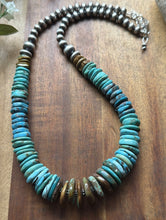 Load image into Gallery viewer, Sterling Silver Graduated Blue Green Turquoise Pearls Bead Necklace. 18 inch