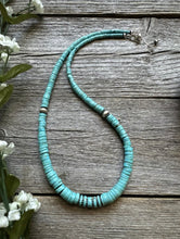 Load image into Gallery viewer, Sterling Silver Graduated Heishi Turquoise Bead Necklace. 18 inch