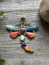 Load image into Gallery viewer, Navajo Sterling Silver Multi Stone Turquoise Dragonfly Pendant Charles Johnson