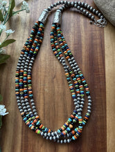 Load image into Gallery viewer, Sterling Silver Multi Strand Multi Stone Pearls Bead Necklace. 28 inch