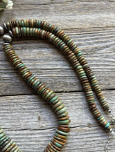 Load image into Gallery viewer, Long Southwestern Sterling Silver Green Turquoise Bead Necklace. 32 Inch