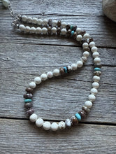 Load image into Gallery viewer, Southwestern Sterling Silver Brown Wild Horse Turquoise Bead Necklace. 18 inch