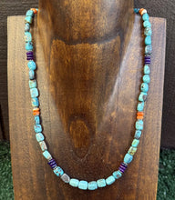 Load image into Gallery viewer, Sterling Silver Blue Green Turquoise Multi Stone Bead Necklace. 18 inch