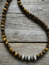 Load image into Gallery viewer, Southwestern 925 Sterling Silver Tigers Eye Pearls Bead Necklace 18 inch