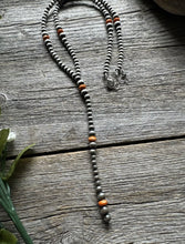 Load image into Gallery viewer, Sterling Silver Orange Spiny Oyster W Pearls Bead Lariat Y Necklace. 26 inch