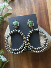 Load image into Gallery viewer, Navajo Sterling Silver Green Sonoran Gold Turquoise Pearl Double Loop Earrings