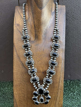 Load image into Gallery viewer, Navajo Sterling Silver Black Onyx Squash Blossom Naja Necklace Earrings Set LY