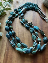 Load image into Gallery viewer, Sterling Silver Multi Strand Turquoise Nuggets Bead Necklace. 28 inch. Gift