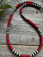 Load image into Gallery viewer, Southwestern 925 Sterling Silver Red Coral 6mm Pearls Bead Necklace 18 Inch