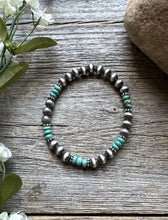 Load image into Gallery viewer, Turquoise 6mm 7 Inch Stretch Sterling Silver Pearls Bead Bracelet