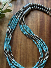 Load image into Gallery viewer, Sterling Silver Multi Strand Blue Turquoise 4mm Pearls Bead Necklace 24 inch