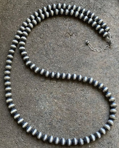 8mm 60 Inch 925 Sterling Silver Oxidized Pearls Bead Necklace Southwestern