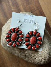 Load image into Gallery viewer, Navajo Native American Sterling Silver Red Coral Cluster Earrings. Gift 1.9 Inch