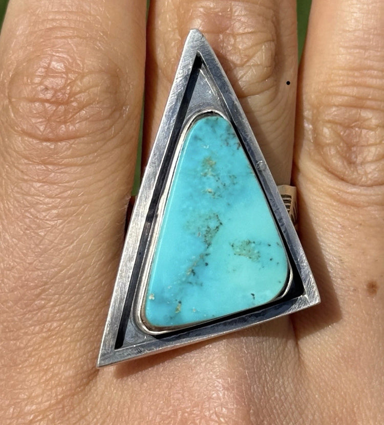 Native American Sterling Silver Turquoise Adjustable Ring. K Yazzie