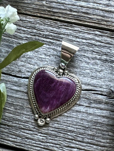 Native American Sterling Silver Purple Spiny Oyster Heart Pendant C Charley