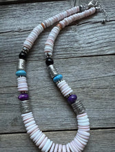 Load image into Gallery viewer, Sterling Silver Multi Stone Pink Conch Kokopelli Bead Necklace 18 Inch