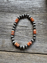 Load image into Gallery viewer, Orange Spiny Oyster 6mm 7 Inch Stretch Sterling Silver Pearls Bead Bracelet Gift