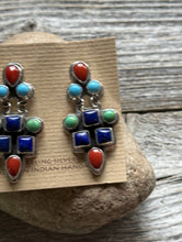Load image into Gallery viewer, Navajo 925 Sterling Silver Multi Stone Cluster Earrings Geneva