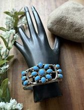 Load image into Gallery viewer, Native American Sterling Silver Blue Turquoise Cluster Cuff Bracelet RB