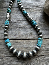Load image into Gallery viewer, Sterling Silver Blue Turquoise W Pearls Bead Necklace. 22 inch