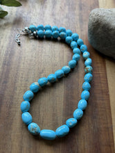 Load image into Gallery viewer, Sleeping Beauty Turquoise Sterling Silver Nuggets Bead Necklace 18 inch Gift