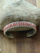 Load image into Gallery viewer, Navajo Native Sterling Silver Red Coral Cluster Cuff Bracelet Signed