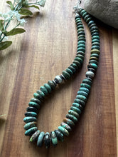Load image into Gallery viewer, Sterling Silver Graduated Green Turquoise Rondelle Bead Necklace. 18 inch