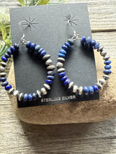 Load image into Gallery viewer, Southwestern 925 Sterling Silver Lapis Pearls Hoop Earrings.