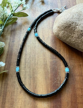 Load image into Gallery viewer, Sterling Silver Black Onyx Turquoise Bead Necklace. 18 Inch Gift