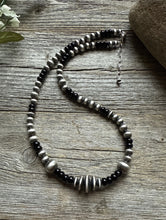 Load image into Gallery viewer, Black Onyx Multi Graduated Sterling Silver Pearls Bead Necklace 18 inch