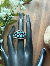 Load image into Gallery viewer, Navajo Native American Sterling Silver Blue Turquoise Cluster Ring Size 9.5 Z