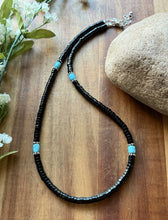 Load image into Gallery viewer, Sterling Silver Black Onyx Turquoise Bead Necklace. 18 Inch Gift