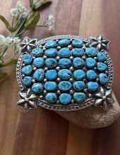 Load image into Gallery viewer, Native American Sterling Silver Blue Turquoise Cluster Belt Buckle Signed