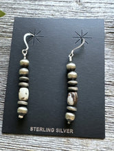 Load image into Gallery viewer, 925 Sterling Silver White Buffalo Turquoise 6mm Pearls Bead Earrings 2 Inch