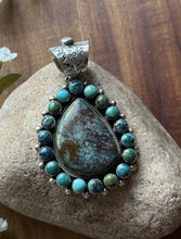 Load image into Gallery viewer, Navajo Native American Handmade Sterling Silver Turquoise Cluster Pendant KY