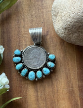 Load image into Gallery viewer, Navajo Sterling Silver Turquoise Quarter Dollar Coin Pendant. KY