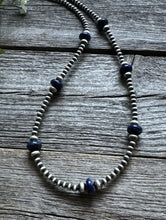 Load image into Gallery viewer, Southwestern Sterling Silver Lapis 4mm Pearls Bead Necklace. 18 Inch. Gift
