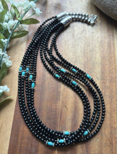 Load image into Gallery viewer, Sterling Silver Multi Strand Black Onyx Turquoise Bead Necklace. 22 Inch