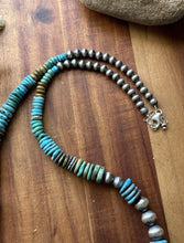 Load image into Gallery viewer, Long Graduated Sterling Silver Blue Green Turquoise Pearls Bead Necklace 32 Inch